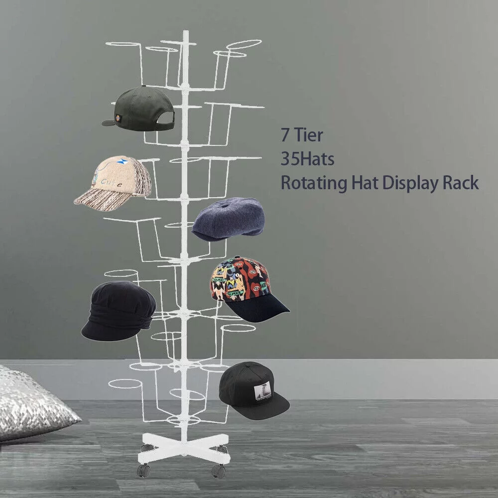 7 Tier Adjustable Rotating Hat Display Rack Retail Display Cap Stand 21.65x64.9in