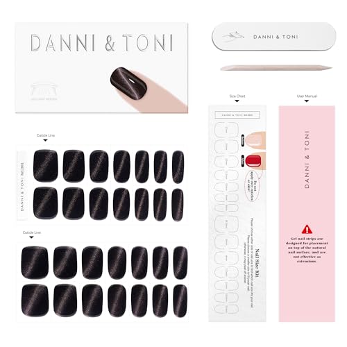 DANNI & TONI Semi Cured Gel Nail Strips Christmas Santa Claus Snowflakes Cat Eye Gel Nail Wraps 28 Stickers | Mistletoe Meow