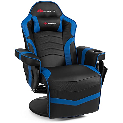 Gaming Recliner Adjustable Massage Gaming Chair with Cup Holder Footrest Ergonomic Single Sofa Living Room Home Theater Seating with Side Pouch, Blue