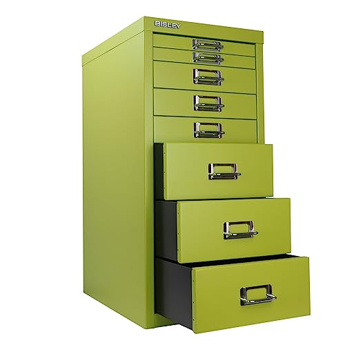 Bisley 10-Drawer Steel MultiDrawer Cabinet - Black, Chrome Pull Handles with Label Holders, Powder-Coated Steel, Removable Drawers, Fits Under Most Desks, Labels Included