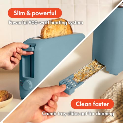 bella 2 Slice Slim Toaster, Fits-anywhere™ Kitchenware, 6 Setting Shade Control with Reheat & Cancel Buttons, Removable Crumb Tray, 10” Long Slot, Anti Jam & Auto Shutoff, 900 Watt, Oatmilk