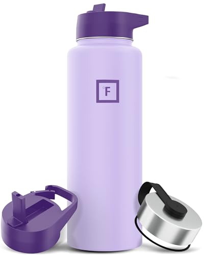 IRON °FLASK Camping & Hiking Hydration Flask with 3 Lids - Stainless Steel, Double Walled & Vacuum Insulated Water Bottle - Leak Proof & BPA Free (Midnight Black, Straw - 40 oz)