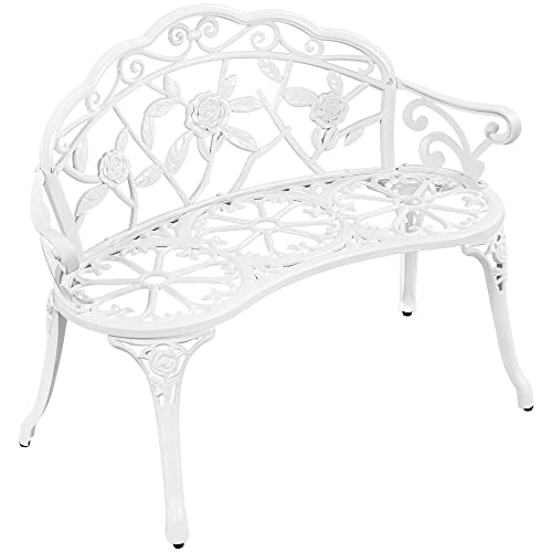 Yaheetech Patio Garden Bench Park Metal Rose Outdoor Benches, Aluminium Vintage Antique Furniture Chair Outside Benches Weather Proof Bench for Outdoor Porch, Lawn, Balcony, Backyard, Bronze