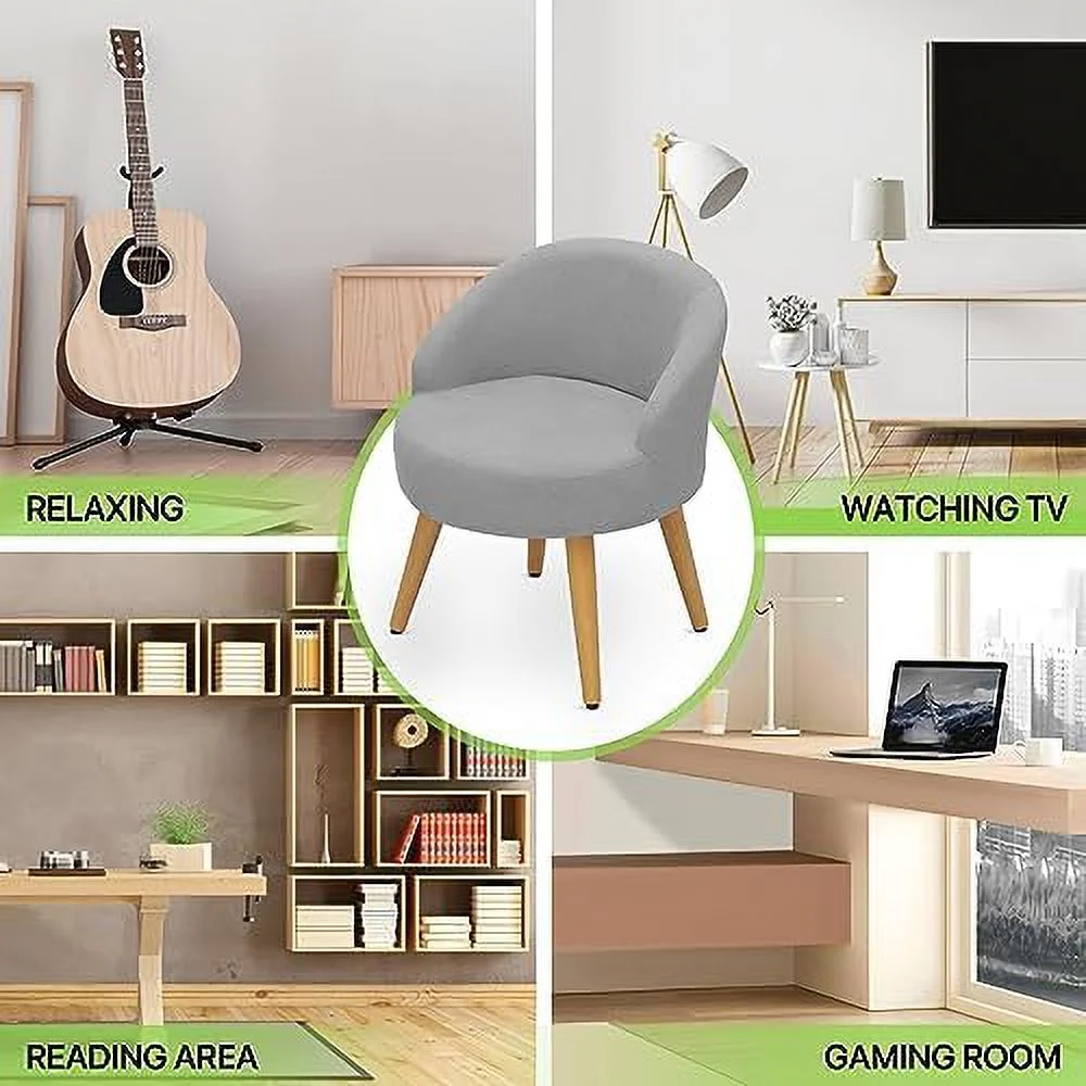 GEROBOOM SpaceSaving Vanity Stool Accent Chair Armchair Living Room Chair Leisure Chairs RongBOOMON Bathroom Seat Wood Legs Velvet Chair  Grey  Velvet