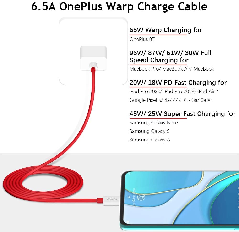 OnePlus 8T 9 Pro 10T Charging Cable Warp Charge 65W,COOYA USB C to USB C Cable for iPhone 15 MacBook Air Pro 2020,6FT 2Pack Super Fast Charging Cord for Samsung Galaxy S24 Ultra S23 FE S22 S20 S21 A54