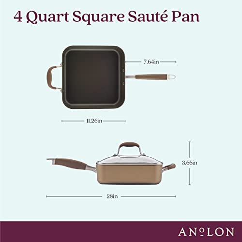 Anolon Advanced Hard Anodized Nonstick Saute Square Fry Pan with Helper Handle, 4 Quart, Bronze