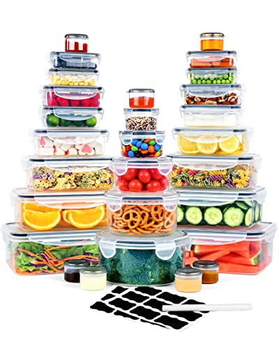 32 Piece Food Storage Container with Lids (16 Containers + 16 Lids) - Plastic Food Airtight Leak Proof Snap Lock Lids, BPA Free Storage Containers with Lids