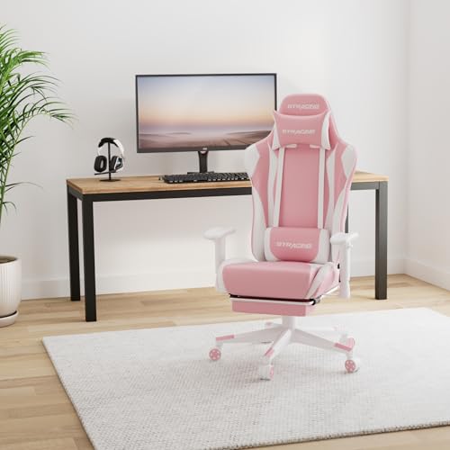 GTRACING Gaming Chair with Footrest, Ergonomic Computer Game Desk Chair, Reclining Game Chair Seat Height Adjustment, Swivel Rocker with Headrest and Lumbar (Blue)