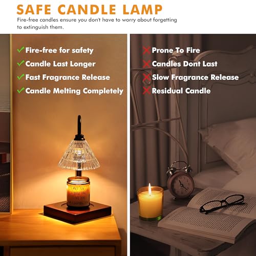Candle Warmer Lamp with 2 * 50W Bulbs, Vintage Electric Candle Lamp with 2H/4H/8H Timer, Dimmable Candle Warming Lamp, Height Adjustable Wax Warmer Lamp for Jar Candles (Gold)