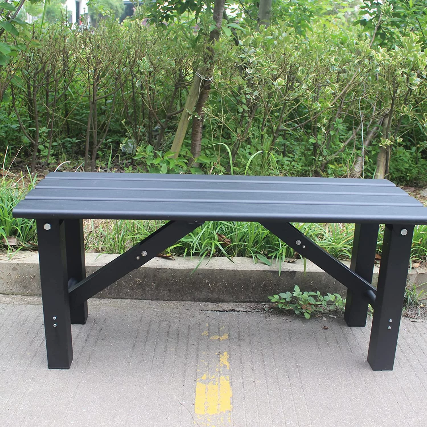 TECSPACE Aluminum Outdoor Patio Bench Black,35.4 x 14.2X 15.7 inches,Integrated Type Without Installation,Light Weight High Load-Bearing,Outdoor Bench for Park Garden,Patio and Lounge