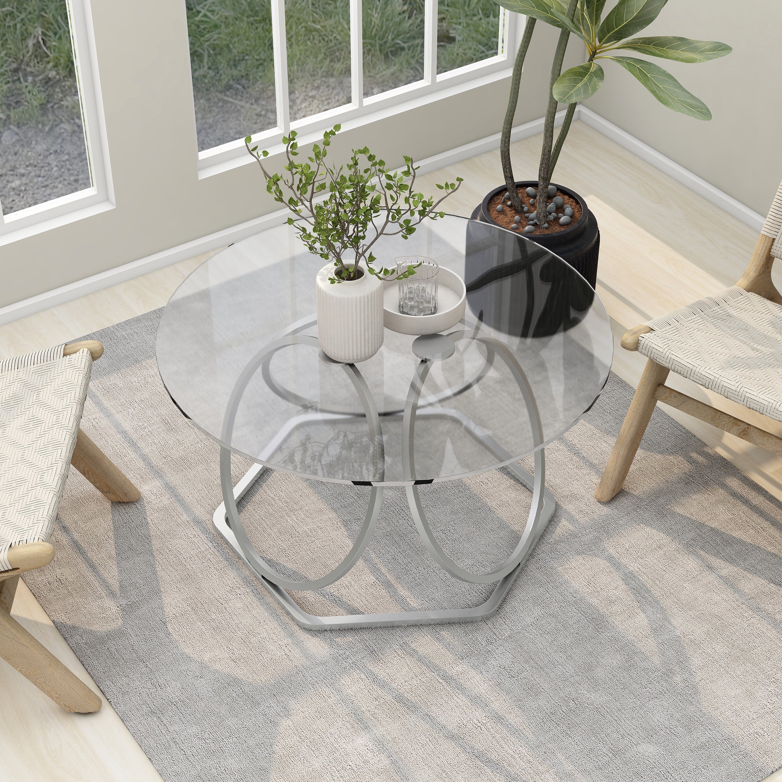 Alazyhome Round with Ring-Shaped Frames,Chrome Finish Coffee Table