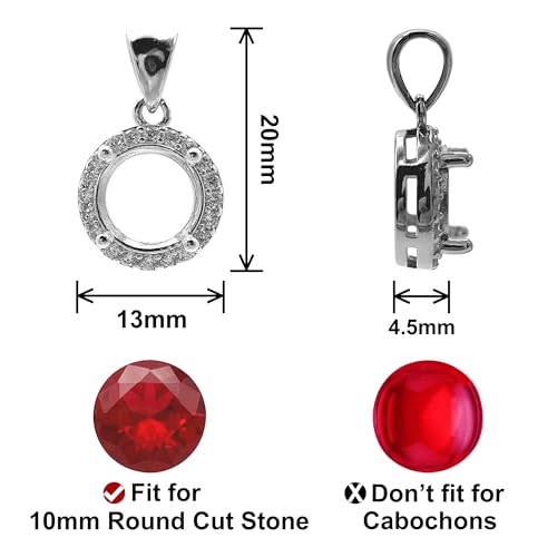 Gryrigns 925 Sterling Silver Pendant Blank Prong Settings 4 Claws Jewelry Base Mounting for Round Cut Faceted Gemstones Stones DIY Handmade Necklace