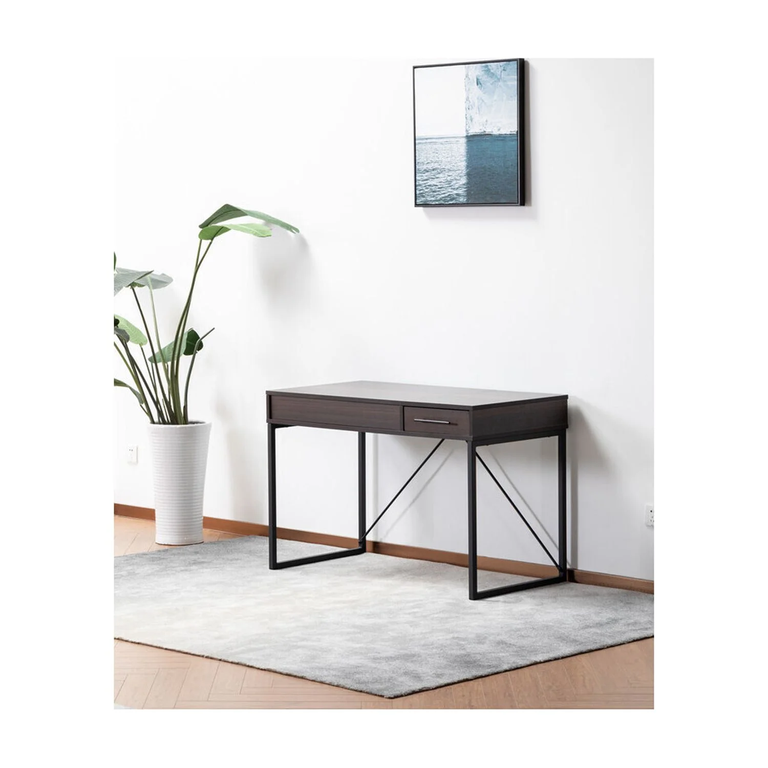 Homestock Lakeside Living Dark Brown Wood Lift Top Desk with Hidden Storage and Drawer