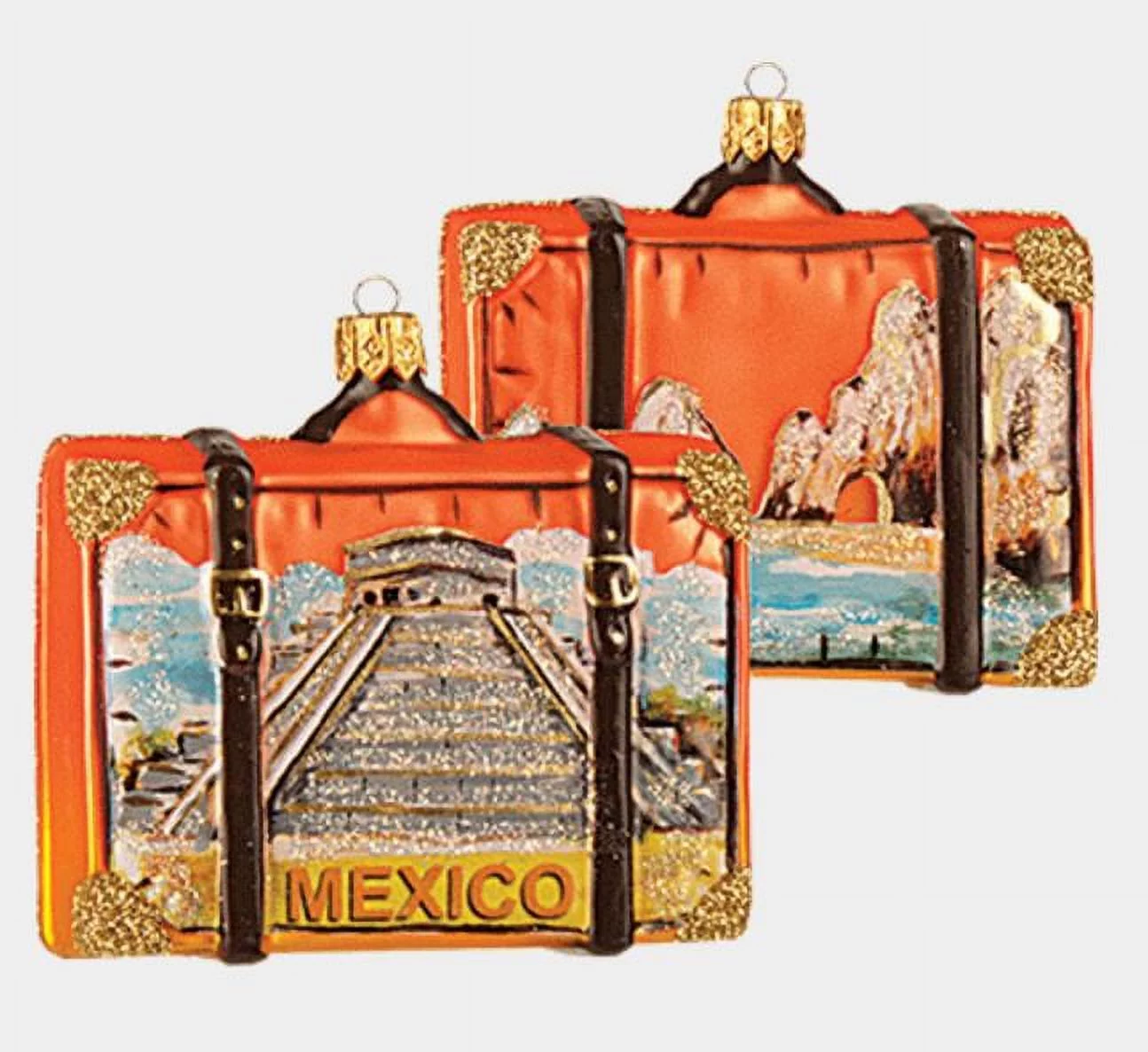 Mexico Travel Suitcase Polish Blown Glass Christmas Ornament ONE Decoration