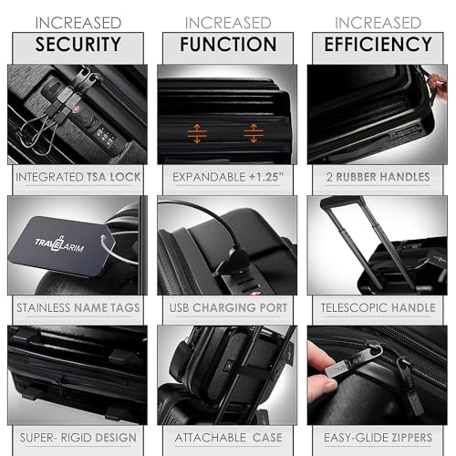 22 Inch Carry On Luggage 22x14x9 Airline Approved, Carry On Suitcase with Wheels, Hard-shell Carry-on Luggage, Durable Luggage Carry-On, Black Small Suitcase with Cosmetic Case