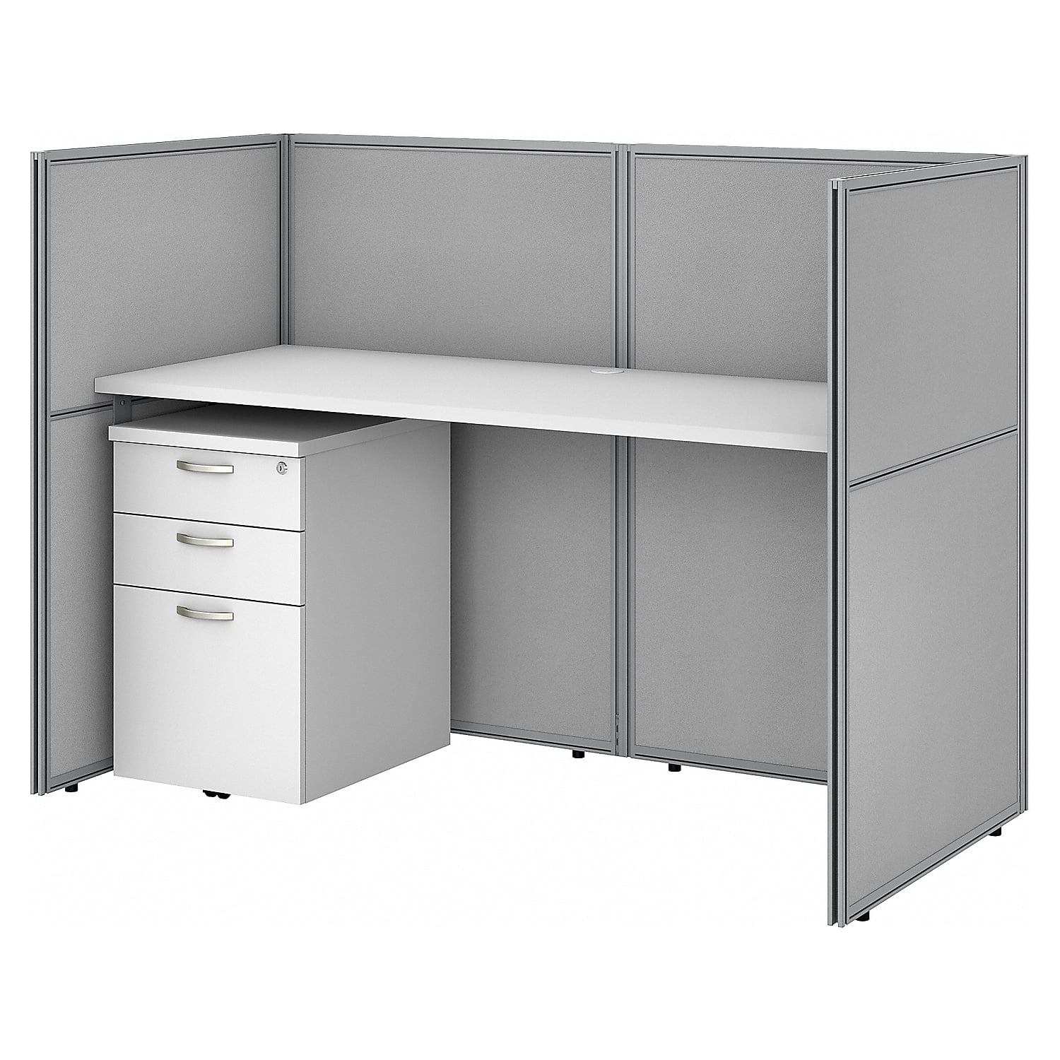 Easy Office Cubicle Desk Set with 45H Closed Panels in White - Engineered Wood