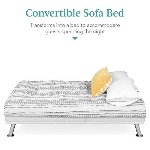 Best Choice Products Faux Leather Upholstered Modern Convertible Futon, Adjustable Folding Sofa Bed, Guest Bed w/Removable Armrests - Blue