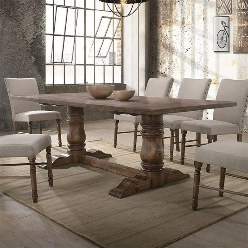 Acme Leventis Pedestal Dining Table in Weathered Oak