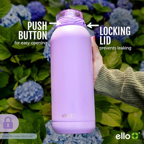 Ello Cooper 32oz Stainless Steel Water Bottle with Straw and Carry Handle, Double Walled and Vacuum Insulated Metal, Leak Proof Locking Lid with Soft Silicone Spout, Reusable, BPA Free, Yucca
