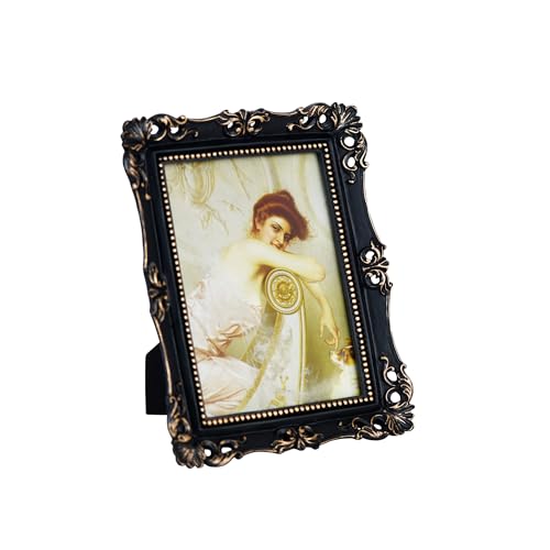 Funerom Vintage Picture Frames with Glass Front, Ornate Frame, Antique Photo Frames for Tabletop or Wall Hanging (Black, 5X7 inch)