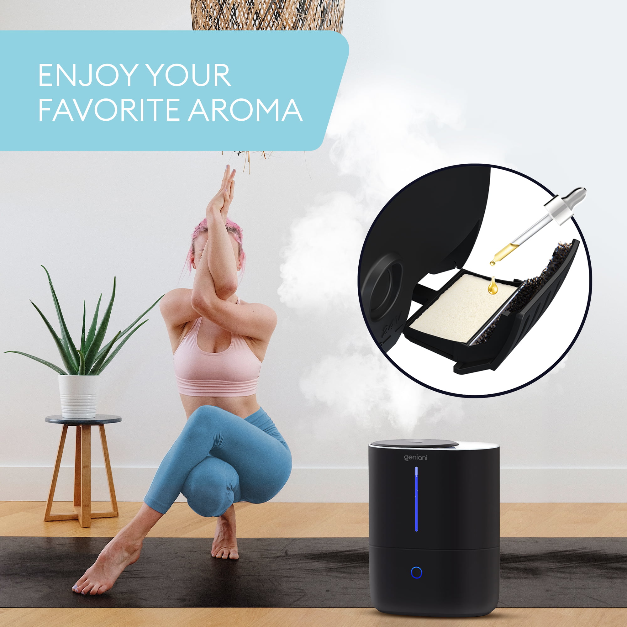 Geniani Ultrasonic Top-Fill Cool Mist 2-in-1 Humidifier & Diffuser, White