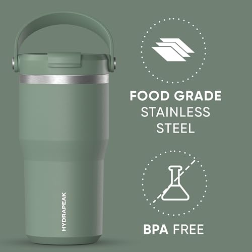 Hydrapeak Nomad 24 oz Tumbler with Handle and Straw Lid, Leakproof, Double Insulated, 24oz Cup Stainless Steel (Blush)