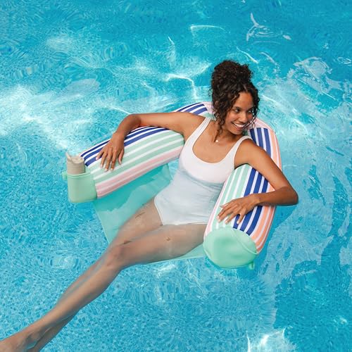 Big Joe Noodle Sling, No Inflation Needed, Pool Float with Armrests, Quick Draining Fabric, Cup Holder