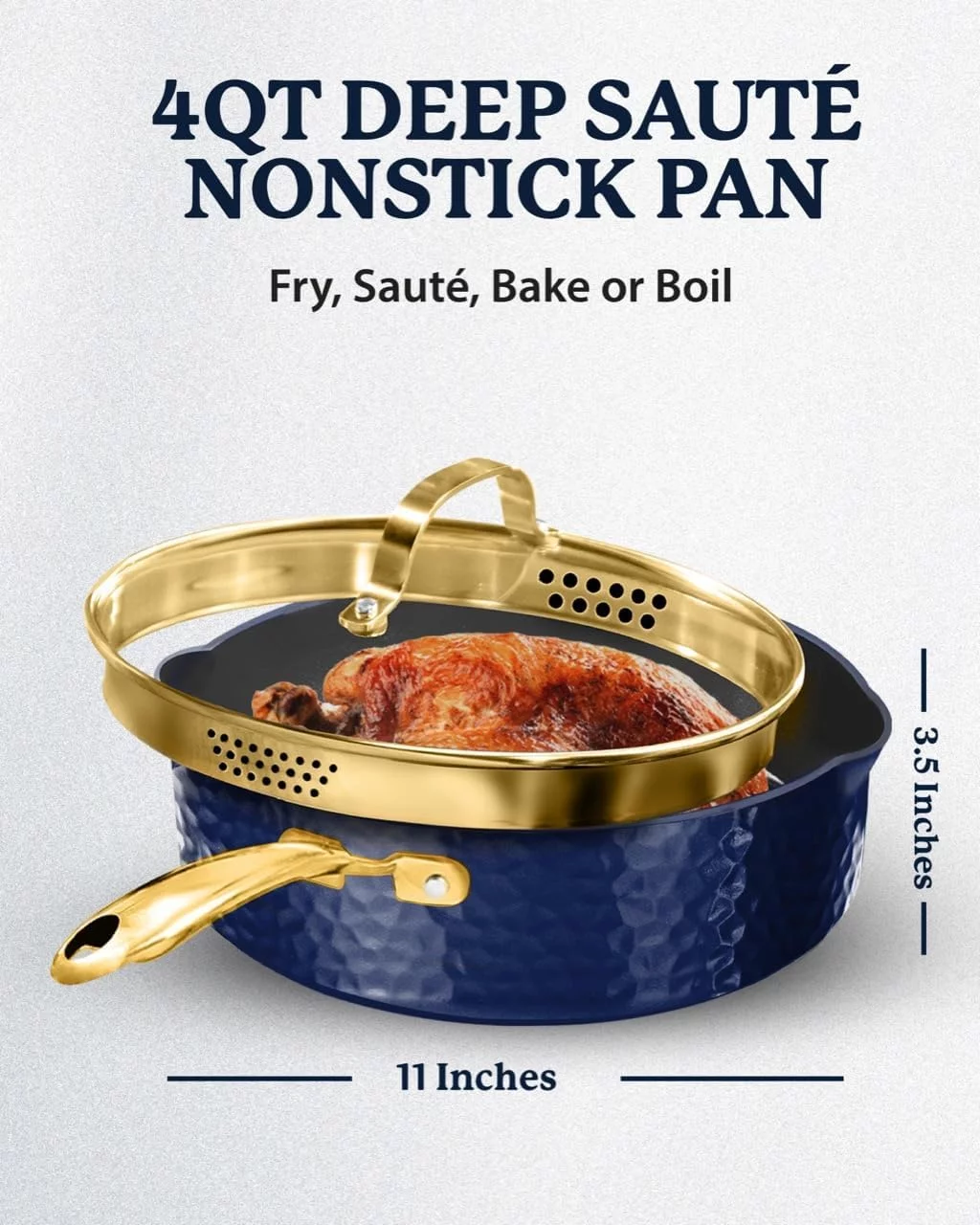 Granitestone 4 Qt Saute Pan with Lid 11 Inch Non Stick Frying Pans Deep Saute Pan Fry Pan with Lid