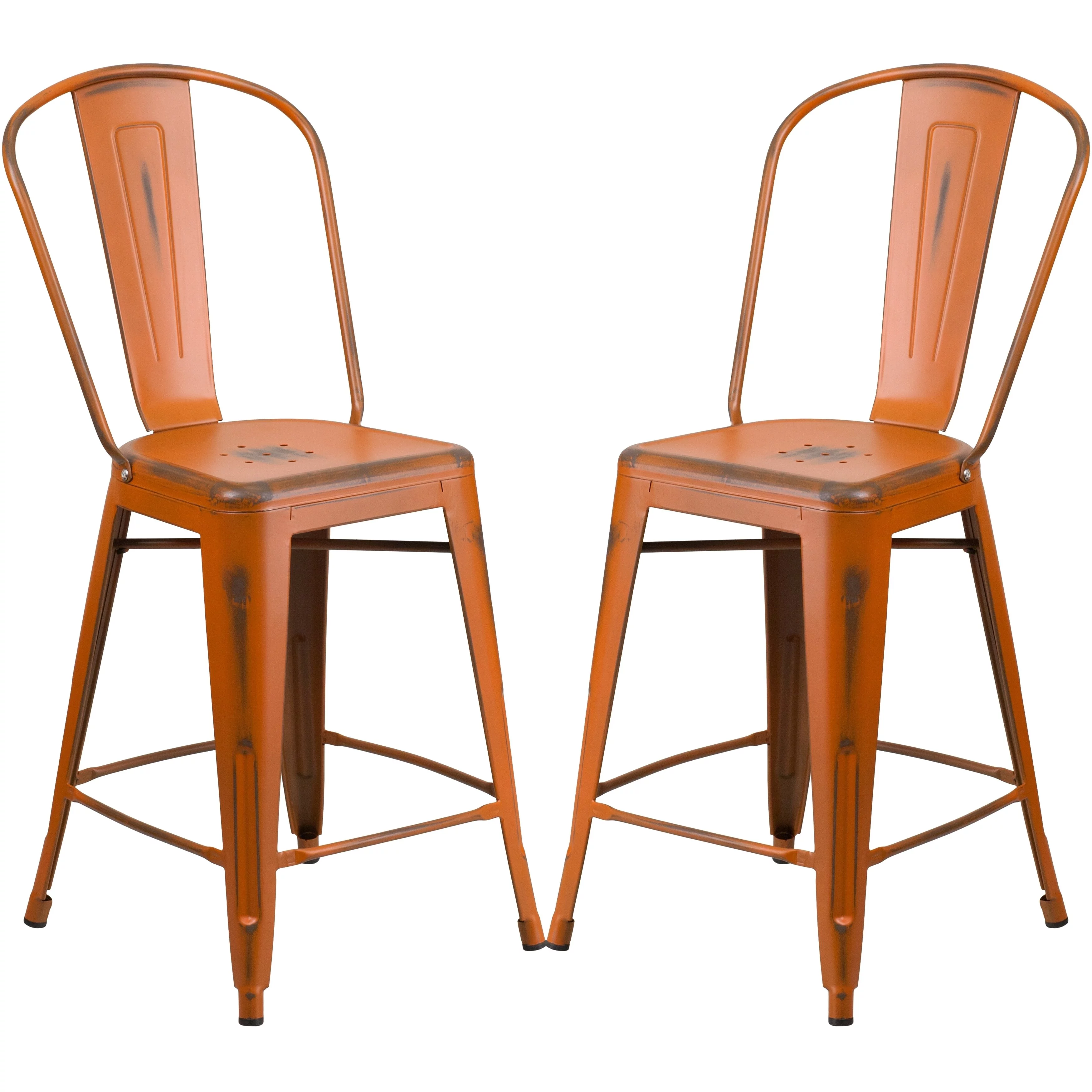 A Line Furniture Distressed Orange Metal Counter Height Stool Transitional, Urban, Farmhouse, Contemporary, Country, Casual, Rustic, Vintage, Shabby