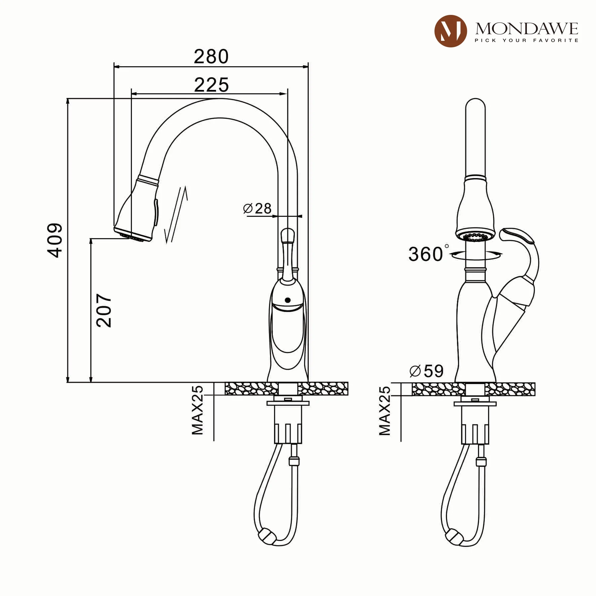 Kitchen Faucet-Single Handle Stainless Steel Brushed Nickel Pull Down Kitchen Sink Faucet with Pull Out Sprayer