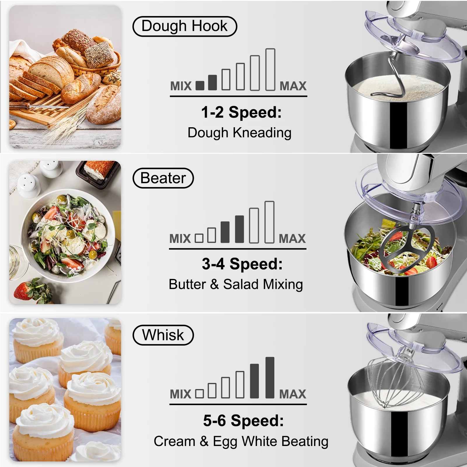 SKYSHALO Stand Mixer Tilt Head Dough Mixer with Grinder Filler Slicer 7L 450W 6 Speed