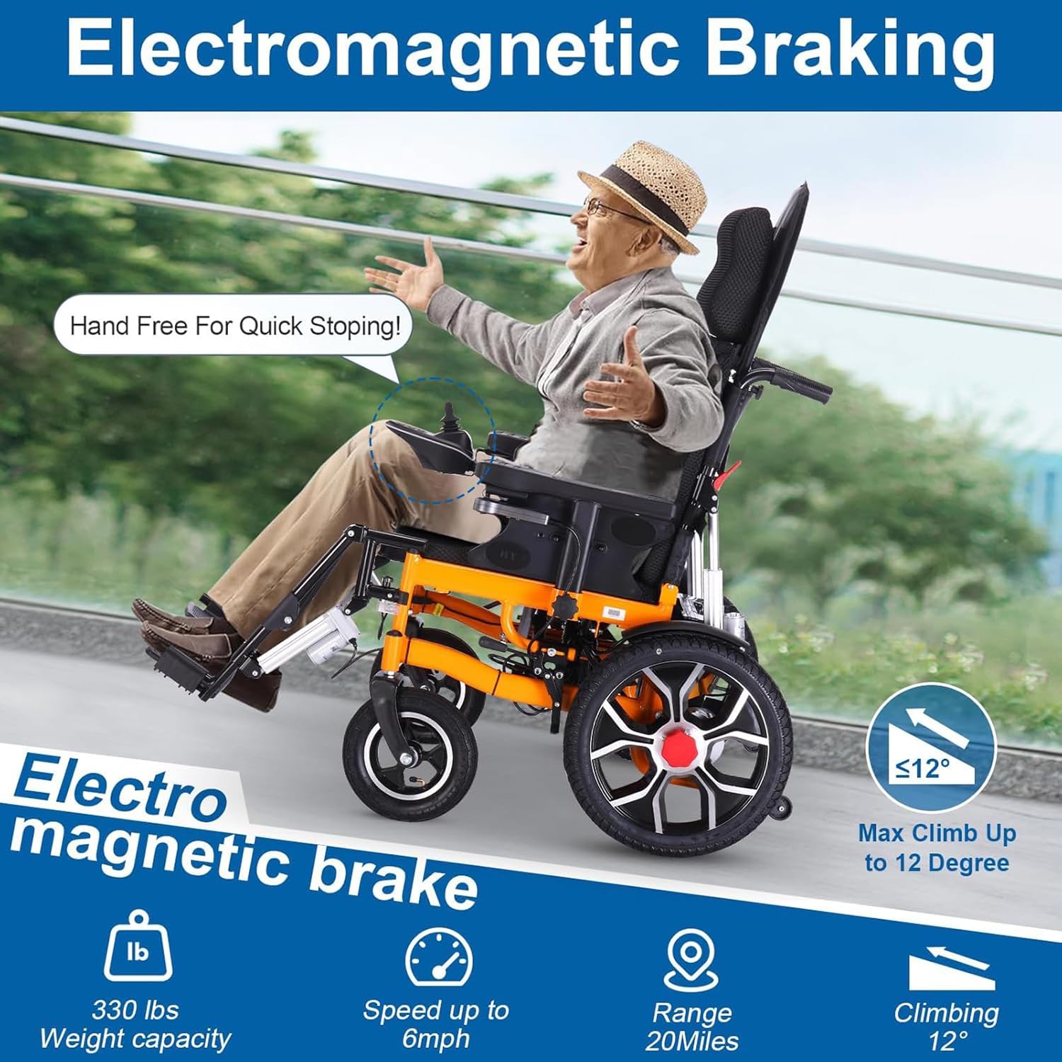 Reclining Foldable Electric Wheelchairs for Adults - Portable All Terrain Motorized Wheelchair w/Adjustable Backrest and Pedal, 500W Motor - 20 Mile Range ~ 12AH Lithium Battery -Support 330lbs