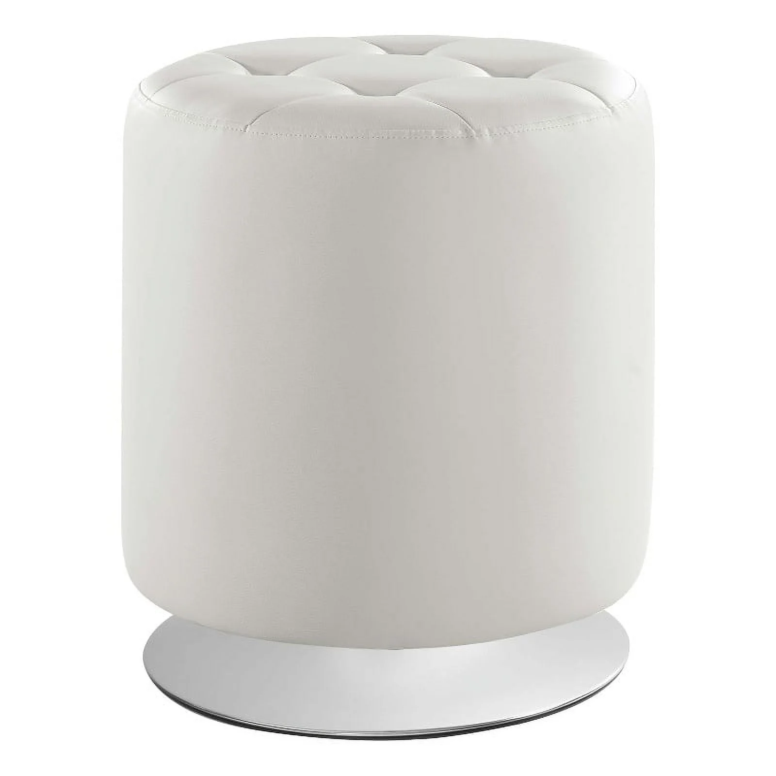 Bowery Hill Modern Round Faux Leather Swivel Ottoman in White