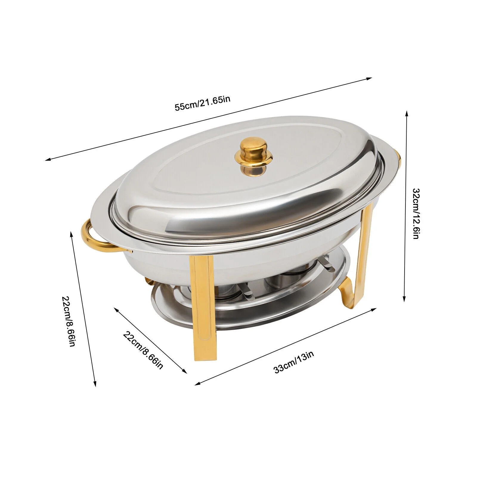 5.5L Stainless Steel Chafing Dish Buffet Set Oval Round Chafer BBQ Party W/ Lid