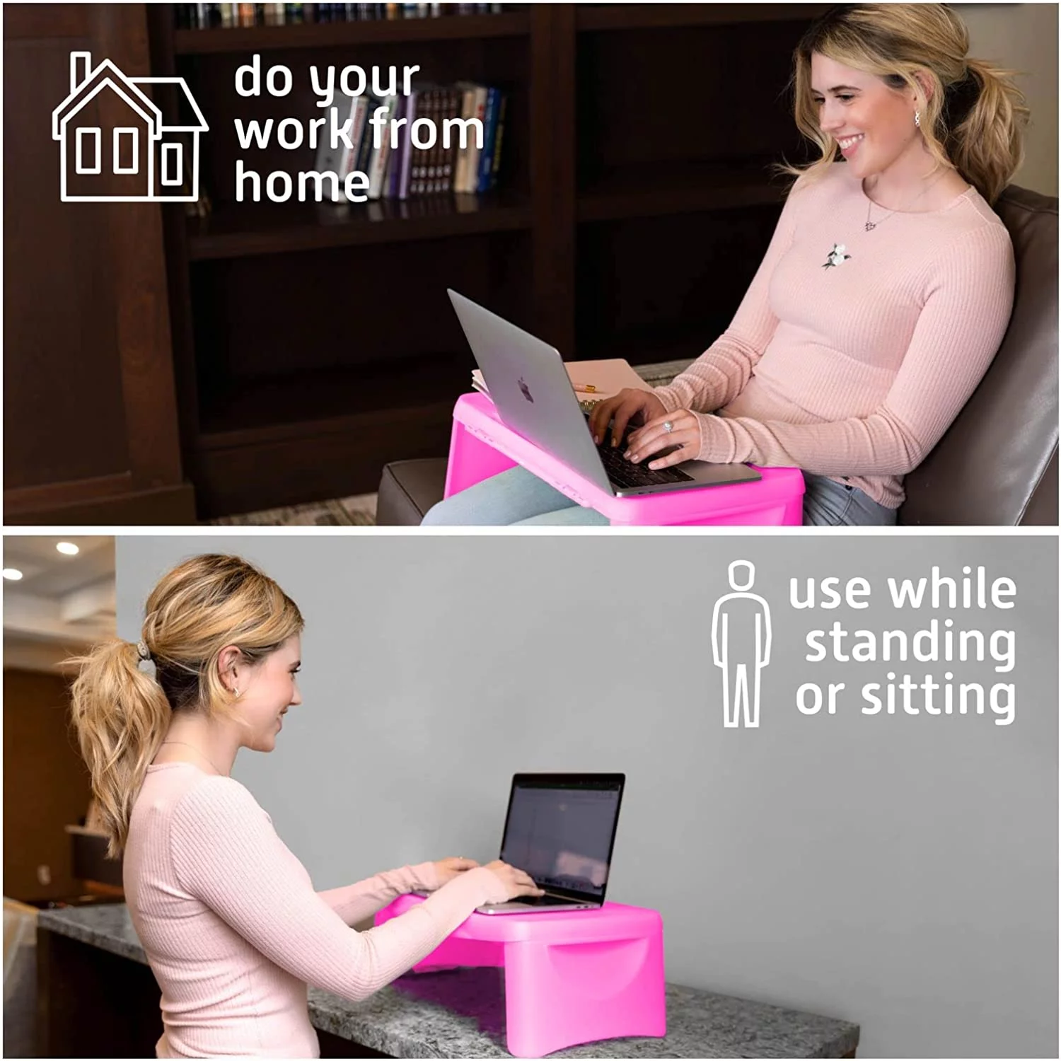 MAVOCRAFT Folding Lap Desk, Laptop Desk, Breakfast Table, Bed Table, Serving Tray, (Pink)