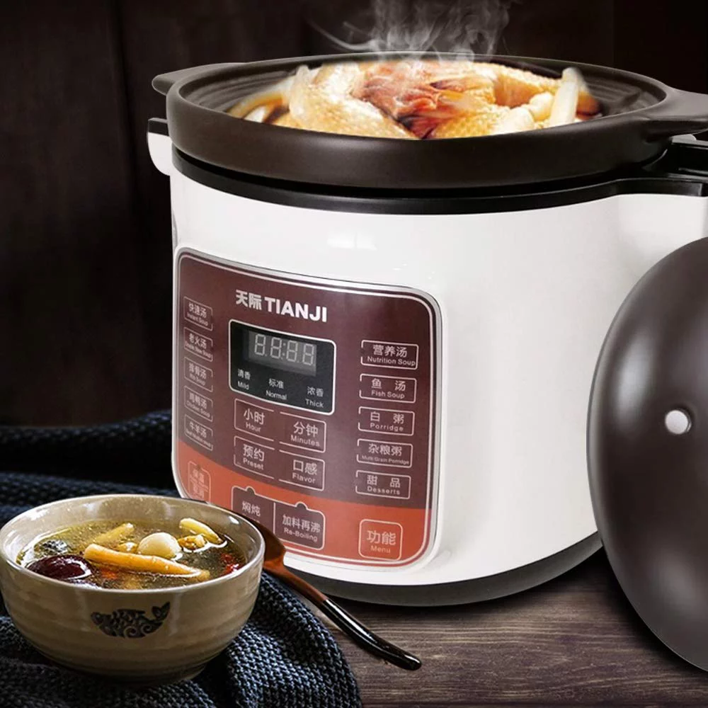 Tianji DGD40-40LD Electric Stew Pot 4L Full-automatic Slow Cooker Ceramic Inner Pot 120V 600W 3-6 people