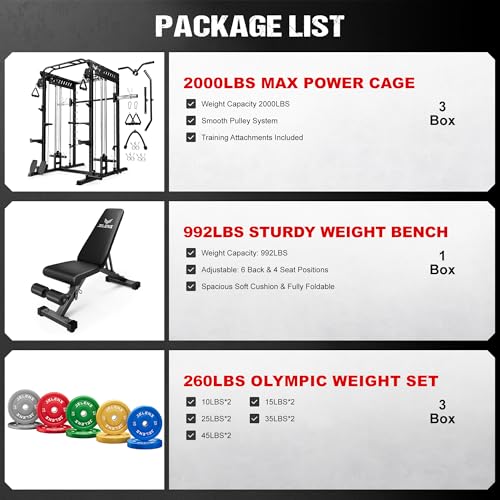 M21 Smith Machine, Multi-Function Power Cage with Dual Pulley Cable Crossover System, 2000LBS All-in-One Squat Rack with Smith Bar and Attachments