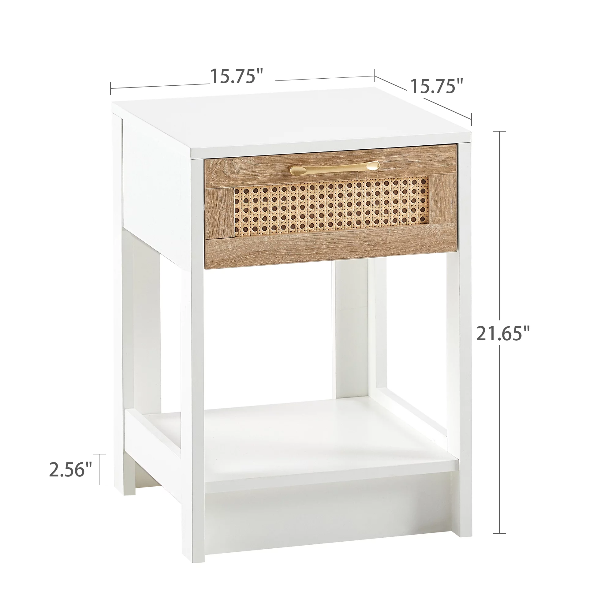 Nightstand,Rattan Small Nightstand for Bredroom, 1 Drawer Storage and Open Shelf Side Table for Bedroom,Living Room,Entryway,White
