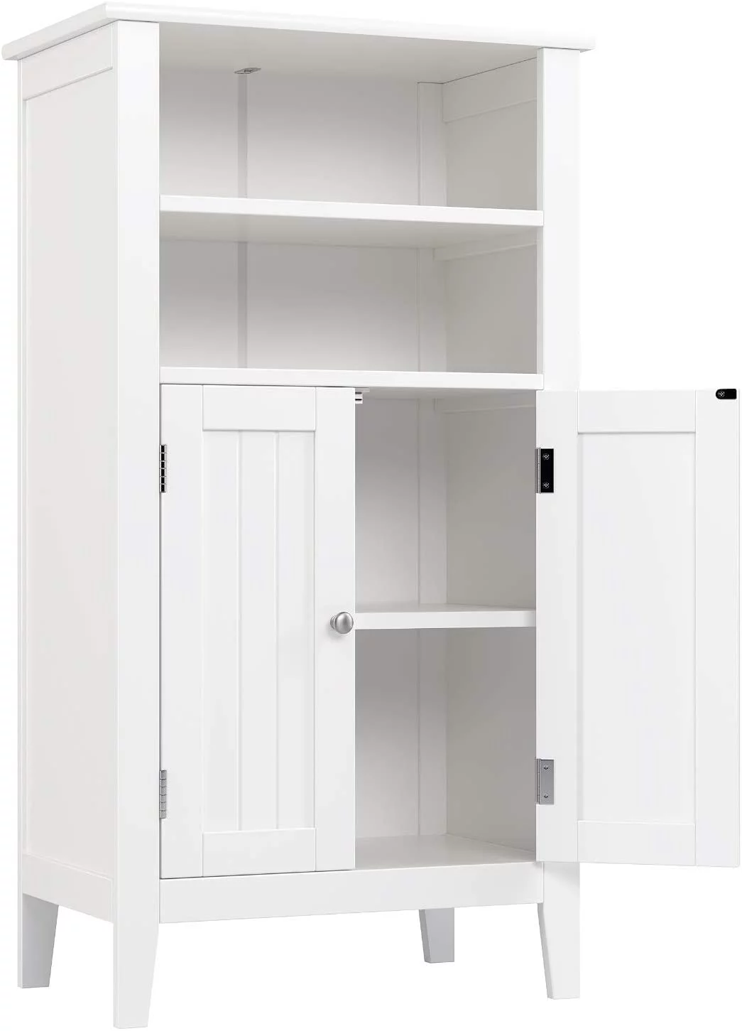 Homfa 2 Tier Shelves Bathroom Storage Cabinet, Wood Storage Floor Cabinet with 2 Doors, White