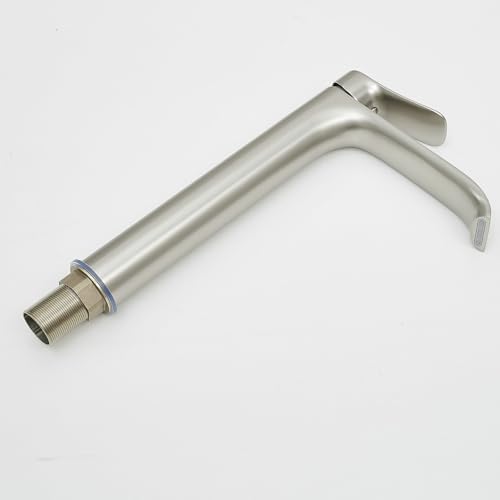 Brushed Nickel Vessel Sink Faucet, Single Handle Modern Waterfall Tall Bathroom Sink Faucet, Brass, 1 Hole, 1 Handle, Deck Mount, Vessel Install, Includes Supply Hoses, Drain, Manual