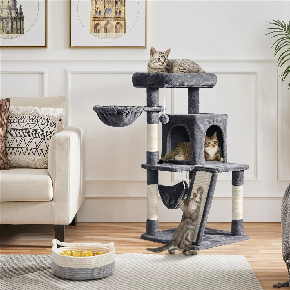 Topeakmart 40-in Cat Tree Tower Medium Cat House with Condo Perch Platform Basket, Dark Gray
