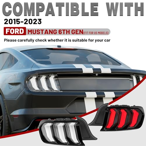 HECASA LED Tail Lights Assembly Compatible with 2015-2023 Ford Mustang Sequential Full LED Taillights Brake Lamp Driver & Passenger Side (Clear Lens+Black Housing)