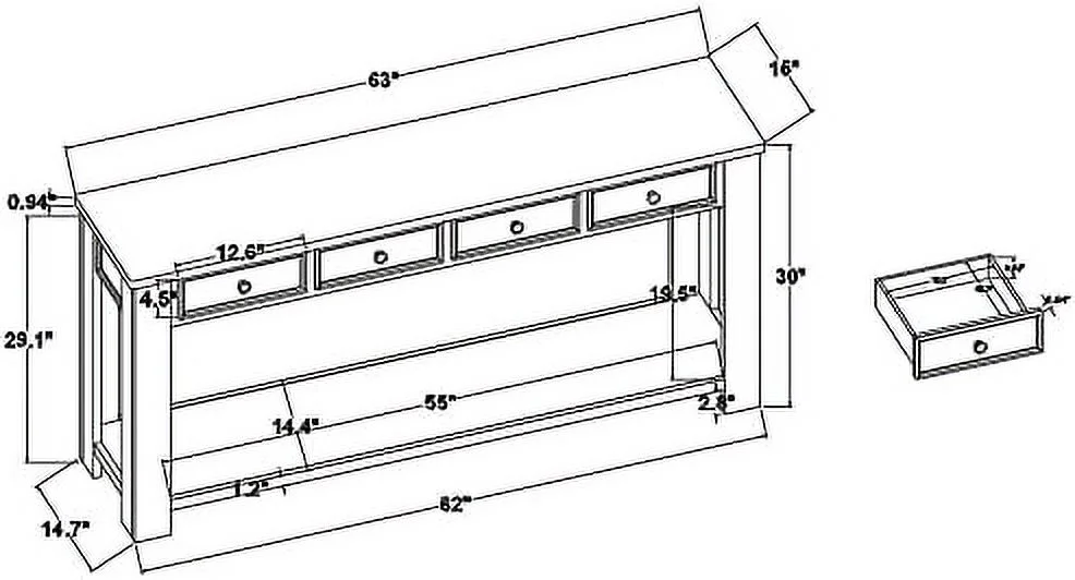 HJZUINIUNIU Farmhouse Entryway Console Table with Shelves and Drawers  Rustic Hallway Table Sofa Tables with 4 Drawers and 1 Bottom   Long Narrow Console Table for Living Room  White Brow