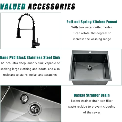 25 Inch Drop In Utility Sink with Faucet, 25