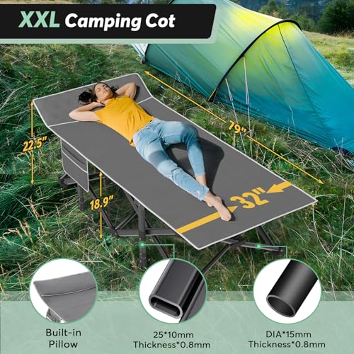 Slendor Oversized XXL Camping Cot, Folding Cot for Adults, 79