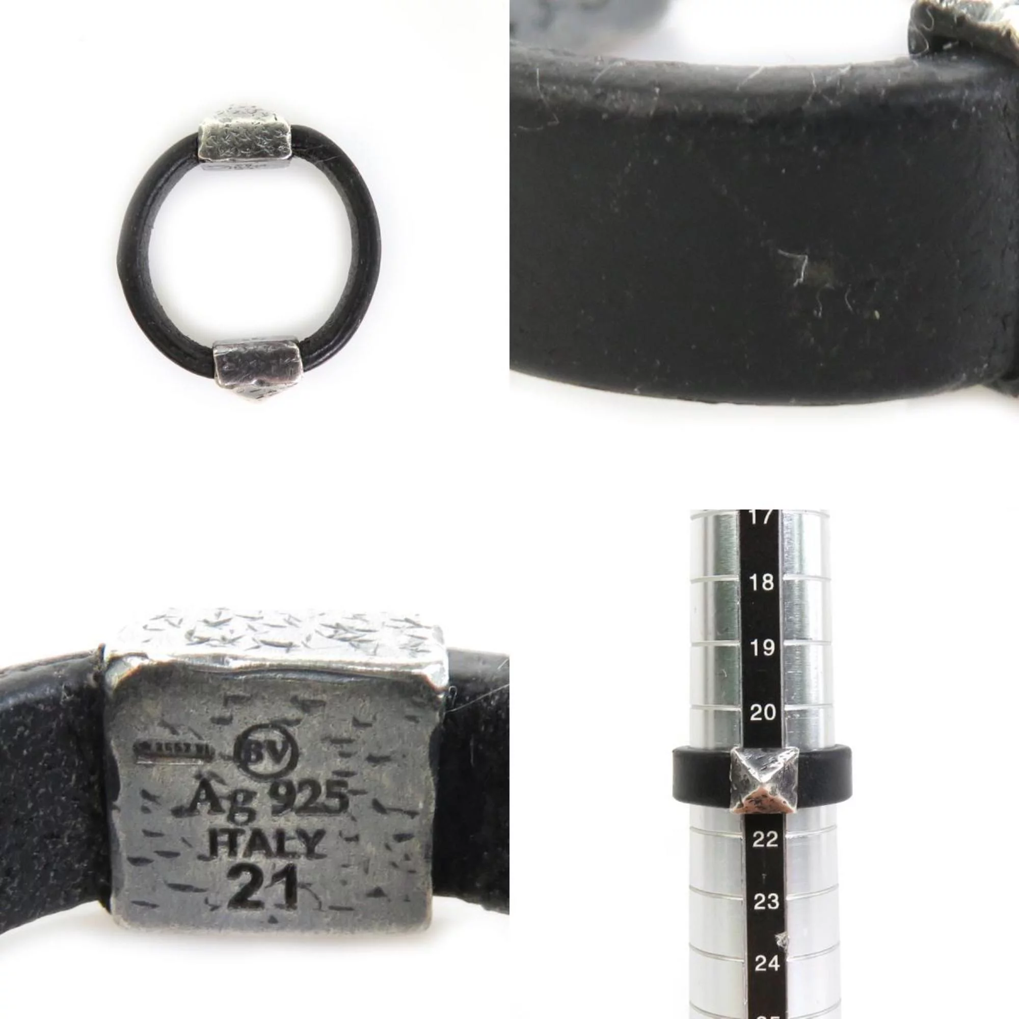 Pre-Owned Bottega Veneta Ring/Ring Leather/Silver 925 Black x Silver Men's No. 21 h29520f (Good)