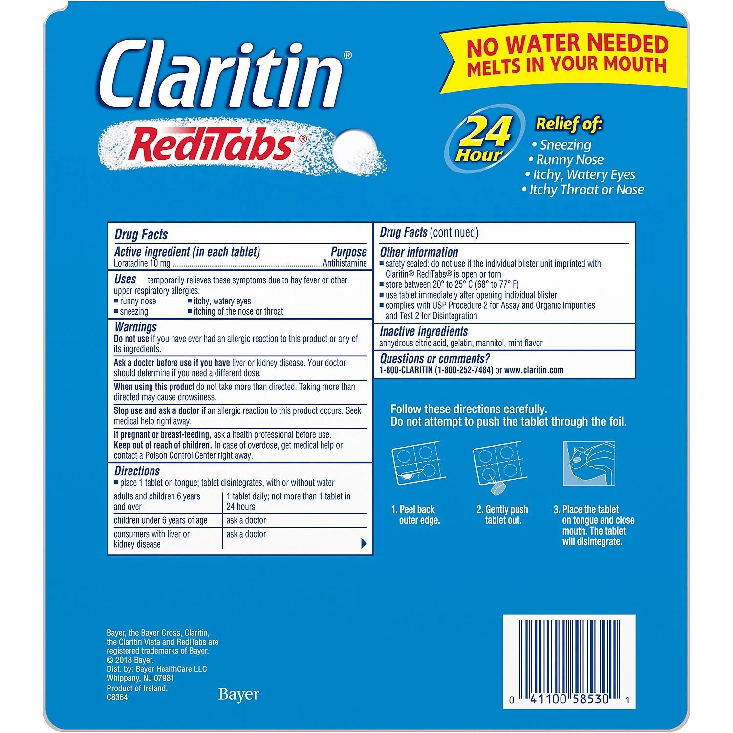 Claritin 24-Hour Non-Drowsy Allergy Antihistamine RediTabs, Loratadine 10 mg, (70 ct.)