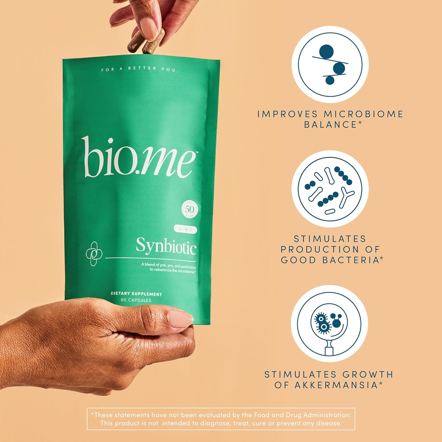 Synbiotic - 3-in-1 Prebiotics and Probiotics for Digestive Health & Immune Support, Men & Womens Probiotics and Prebiotics - Non-GMO Pre Pro Post Biotics for Women & Men - Vegan - 60 Capsules