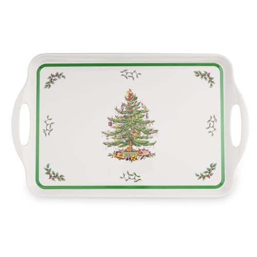 Spode Pimpernel Christmas Tree Mug & Coaster Set - 2 Porcelain Cups with Handles & 2 Heat-Resistant Coasters Iconic Holiday Beverage Set Seasonal Table Accent Festive Entertaining Decorative