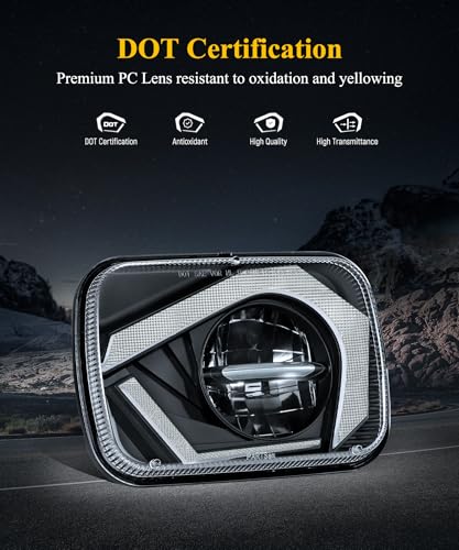 Partsam 2025 H6054 LED Headlights 7x6 5x7 Headlamp Hi/Low Sealed Beam Lights [DOT] [Start & End Animation] [Anti-glare] [DRL] [Sequential Turn Signal] Compatible with Cherokee XJ Wrangler YJ D21 etc